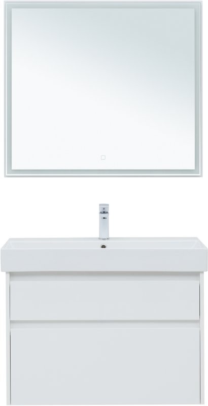 Тумба с раковиной Aquanet Nova Lite 85 белая глянцевая, 2 ящика