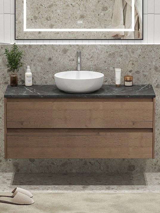 Тумба под раковину со столешницей BelBagno Kraft 120 подвесная, 2 ящика, rrovere tabacco