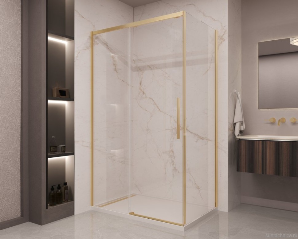 Душевой уголок Vincea Stella VSR-1ST9011CLG 110x90 см, профиль брашированное золото, стекло прозрачное