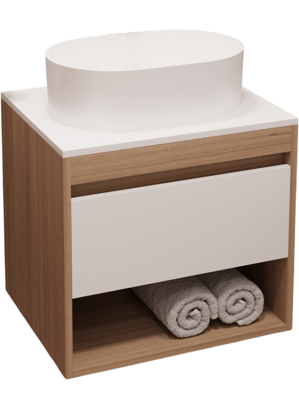 Тумба с раковиной Teymi Ritta 55 дуб эврика, матовая белая, раковина Iva 46