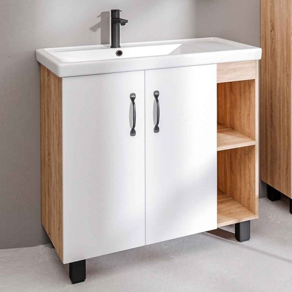 Тумба с раковиной Grossman Флай 80 дуб сонома, белая