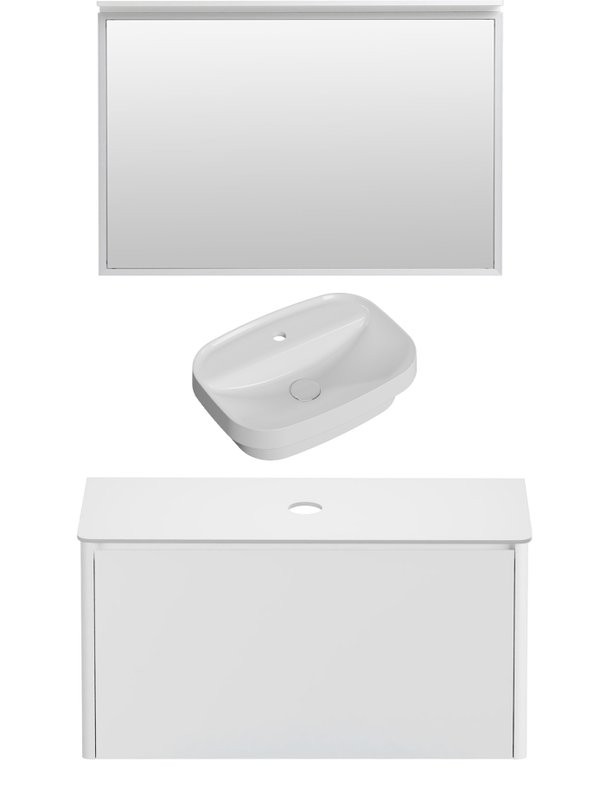 Мебель для ванной комнаты Allen Brau Gravity 100 1 ящик, матовый белый, столешница белая, раковина Fantasy Sphere 55х40, белая