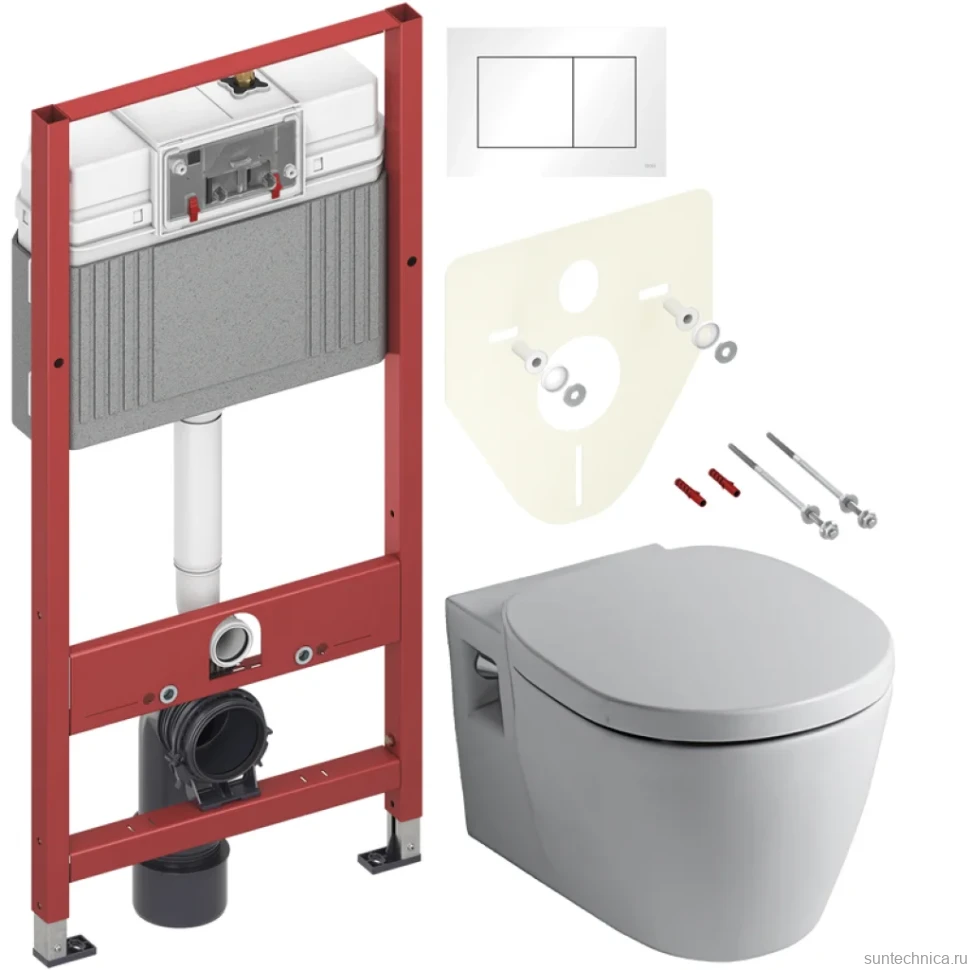 Комплект Унитаз подвесной Ideal Standard Connect + Крышка E712701 с микролифтом, петли хром + Инсталляция TECE Base 9400413 4 в 1 с кнопкой смыва
