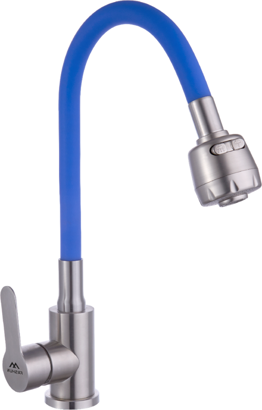 Смеситель для кухни Fashun A54101+N7341 с гибким изливом, сатин, синий