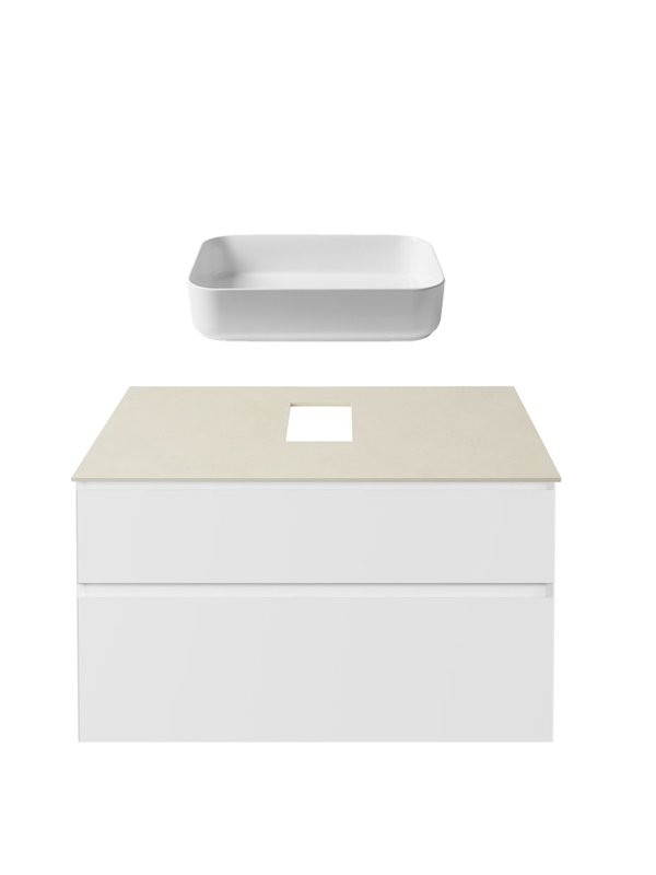 Тумба с раковиной Allen Brau Infinity 100 2 ящика, матовый белый, столешница бежевая, раковина Fantasy Quad 50
