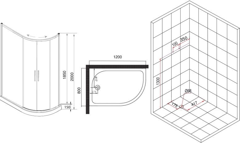 Душевой уголок Esbano ESR-8027А 120x80, L, с поддоном