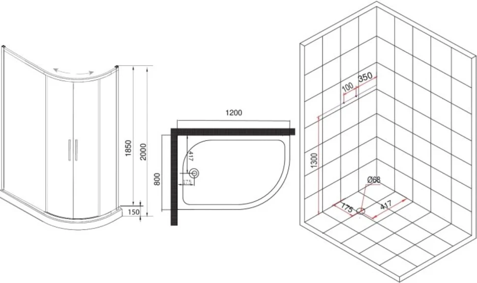 Душевой уголок Esbano ESR-8027А 120x80, L, с поддоном