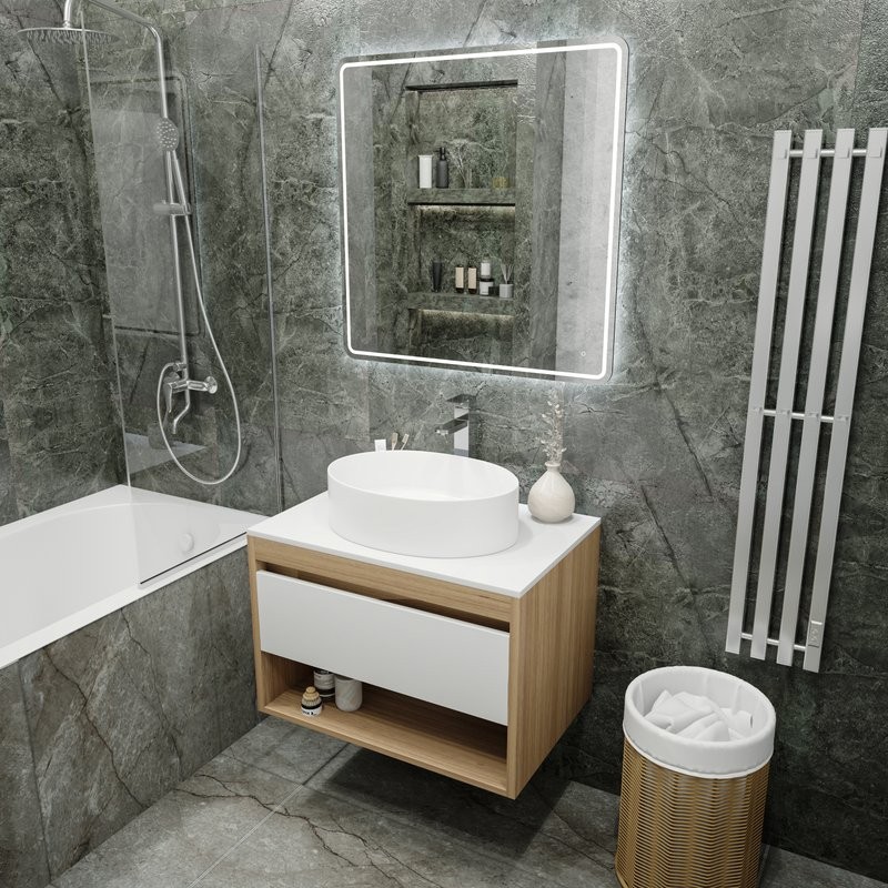 Тумба с раковиной Teymi Ritta 75 дуб эврика, матовая белая, раковина Lori 50