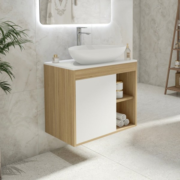 Тумба с раковиной Teymi Nura 70 дуб эврика, матовая белая, раковина Ellie 60