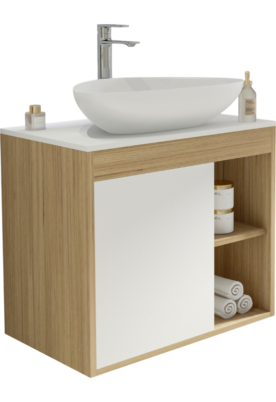 Тумба с раковиной Teymi Nura 70 дуб эврика, матовая белая, раковина Ellie 60