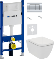 Комплект Унитаз подвесной Ideal Standard I Life B T461401 безободковый, euro white + Крышка T468301 с микролифтом, euro white + Инсталляция Geberit Duofix Delta 458.163.21.1 с кнопкой смыва, хром + Звукоизоляция