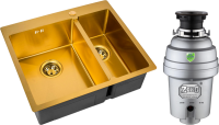 Комплект Мойка Zorg Inox PVD SZR-59-2-51-L BRONZE L, бронза + Измельчитель Inox D