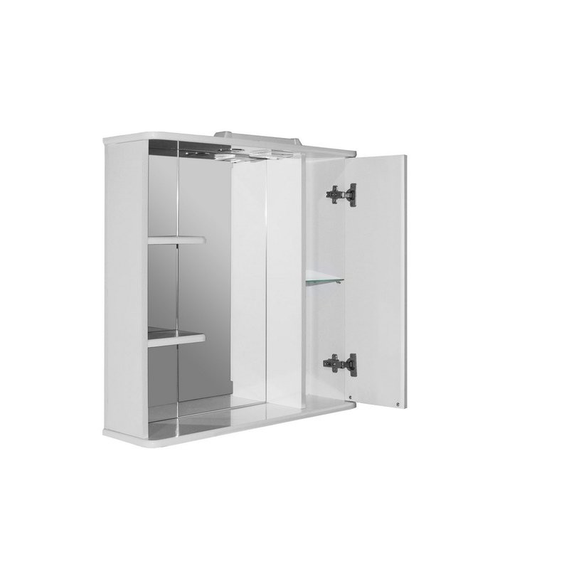 Шкаф с зеркалом в ванную MIXLINE 75х19х69,2 Белый ПВХ, полочки слева