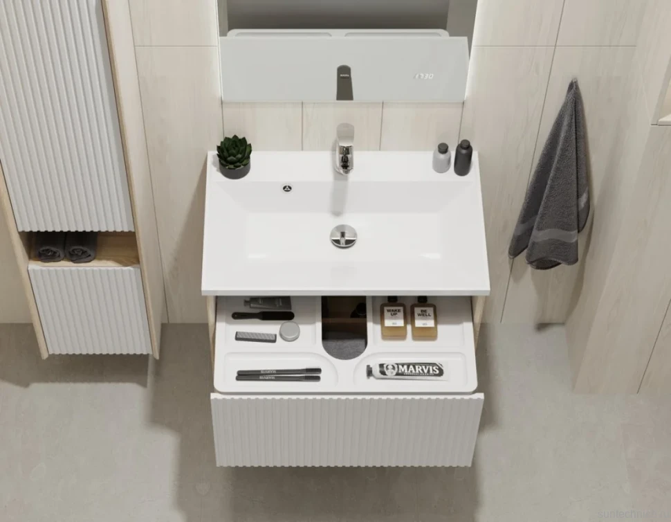 Тумба под раковину Jorno Tossony 70 сонома светлая, белый