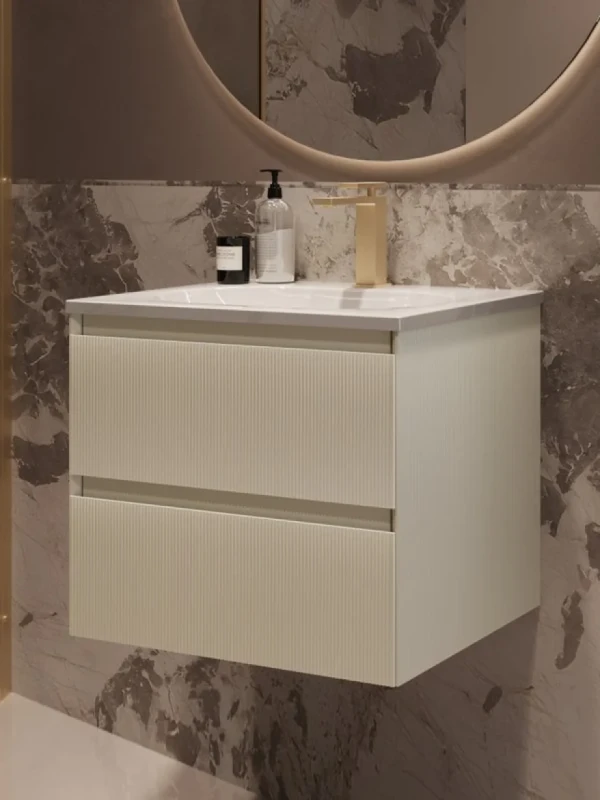 Тумба с раковиной Vincea Welle 60 m.beige soft-touch, раковина VCB-4H600W белая