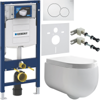 Комплект Унитаз подвесной Kerasan Flo + Крышка 318901 петли хром + Инсталляция Geberit Duofix UP 320 111.300.00.5 + Кнопка Sigma 01 115.770.11.5 белая + Крепления 111.815.00.1 к стене + Звукоизоляция