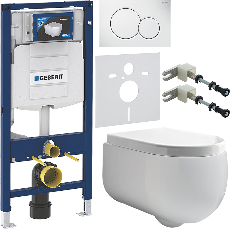 Комплект Унитаз подвесной Kerasan Flo + Крышка 318901 петли хром + Инсталляция Geberit Duofix UP 320 111.300.00.5 + Кнопка Sigma 01 115.770.11.5 белая + Крепления 111.815.00.1 к стене + Звукоизоляция