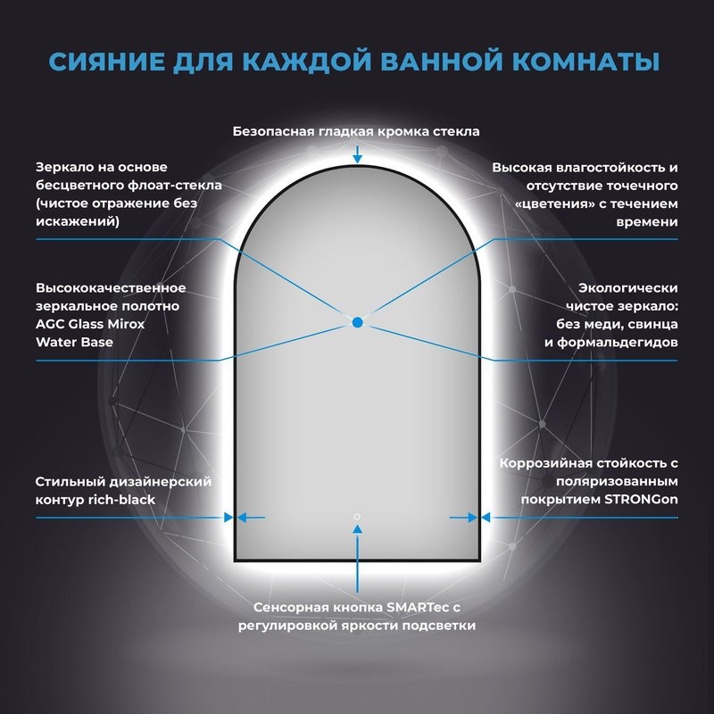 Зеркало Wellsee 7 Rays’ Spectrum 40х70 с подсветкой, черное матовое