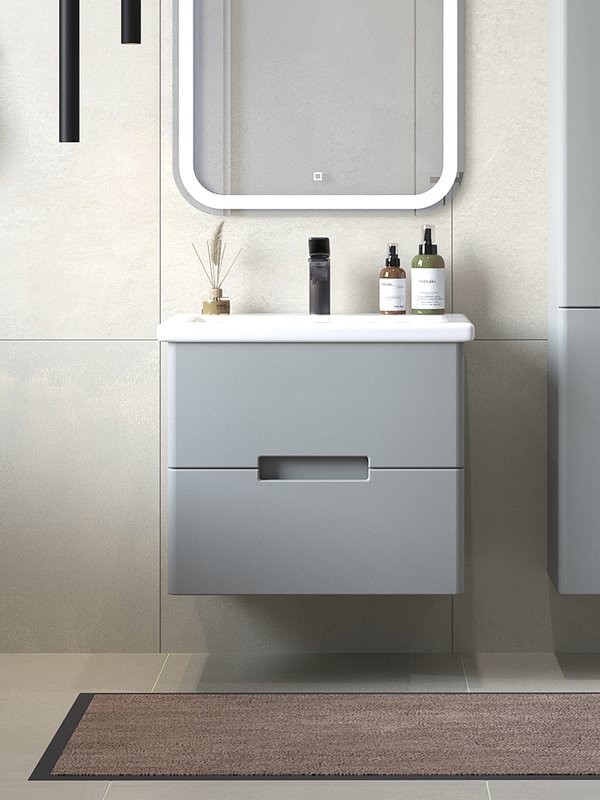 Мебель для ванной комнаты SanStar Ориана 50 подвесная, серая, раковина Cersanit Como 50