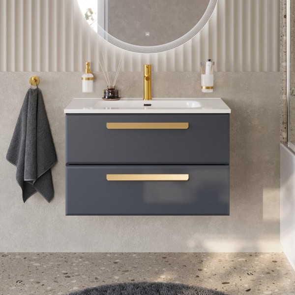 Тумба с раковиной Cezares Eco Cer-N 80 grafito, раковина Duet 80, ручки сатиновое золото