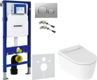 Комплект Умный унитаз Geberit AquaClean Sela 146.224.11.1 альпийский белый + Крепления Duofix 111.815.00.1 к стене + Звукоизоляция + Инсталляция UP 320 111.300.00.5 + Кнопка Sigma 20 115.882.JQ.1 хром матовый, хром глянцевый