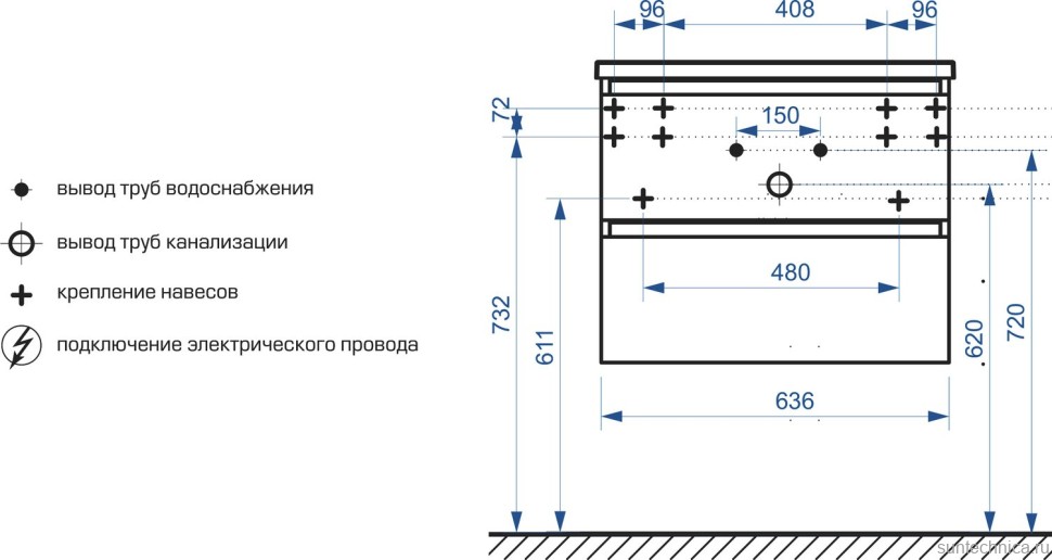 Тумба с раковиной Belux Фаворит 65 подвесная, белая глянцевая