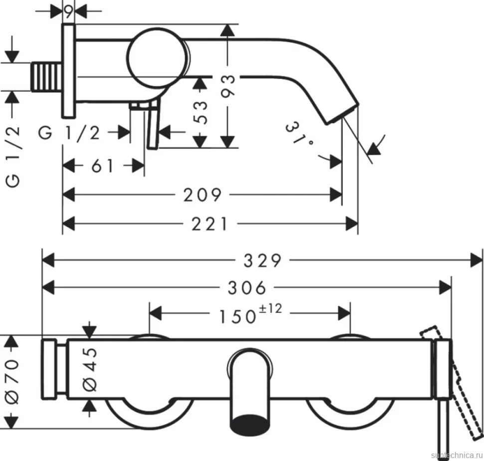 Смеситель для ванны с душем Hansgrohe Tecturis S 73422000 хром