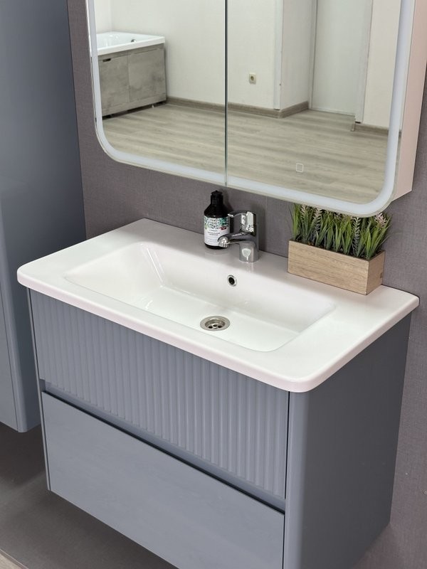 Тумба под раковину без столешницы Alavann Wave 80 подвесная, голубой деним