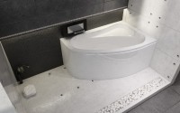 Акриловая ванна Riho Lyra L 155x100 см, угловая, левая, пристенная, белая, асимметричная, на ножках, со сливом-переливом
