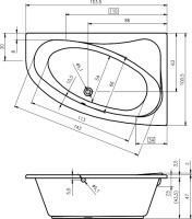 Акриловая ванна Riho Lyra L 155x100 см, угловая, левая, пристенная, белая, асимметричная, на ножках, со сливом-переливом