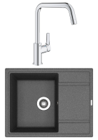 Комплект Мойка Florentina Липси 650 черная + Смеситель Grohe Eurosmart