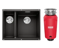 Комплект Мойка Blanco Subline 340/160-U черная, правая + Измельчитель Franke