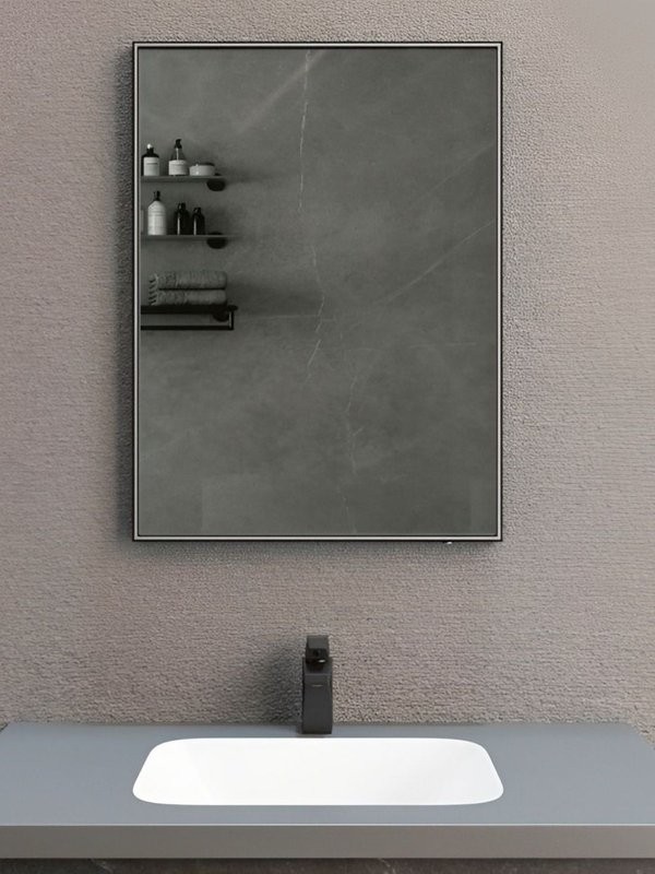 Зеркало в ванную с подсветкой Esbano ES-3803HDB 60x80 см для ванной профиль черный матовый прямоугольное, с инфракрасным выключателем, со встроенной LED подсветкой с регулировкой яркости, холодный свет, подогрев полотна