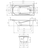 Акриловая ванна AM.PM Sense 150x70 см, пристенная, белая, с каркасом