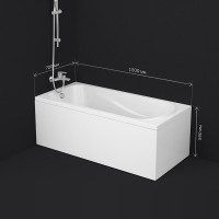 Акриловая ванна AM.PM Sense 150x70 см, пристенная, белая, с каркасом