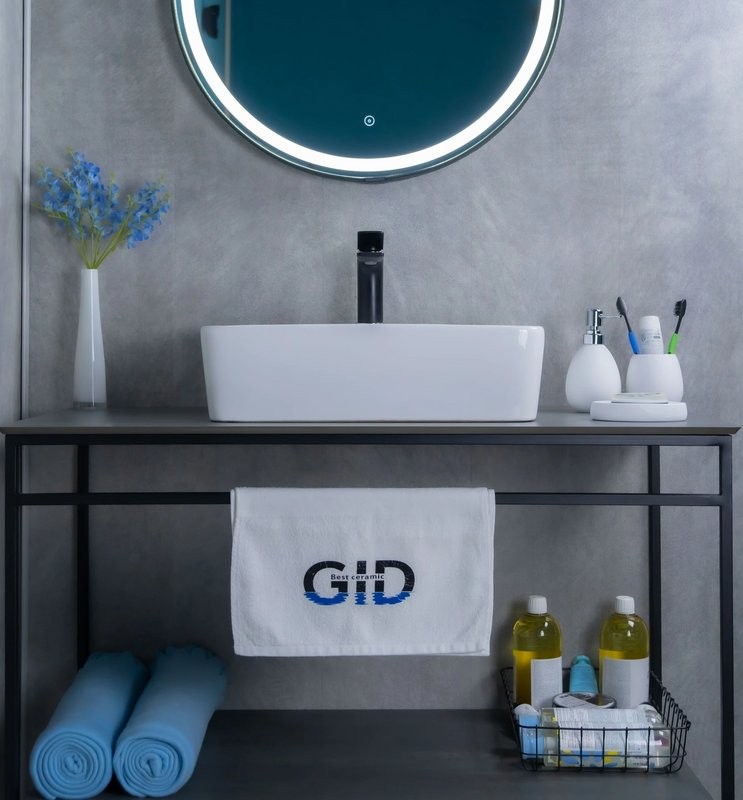 Накладная раковина GID Geometrico N9091 48 глянцевая белая, прямоугольная, фаянс, с 1 отверстием под смеситель