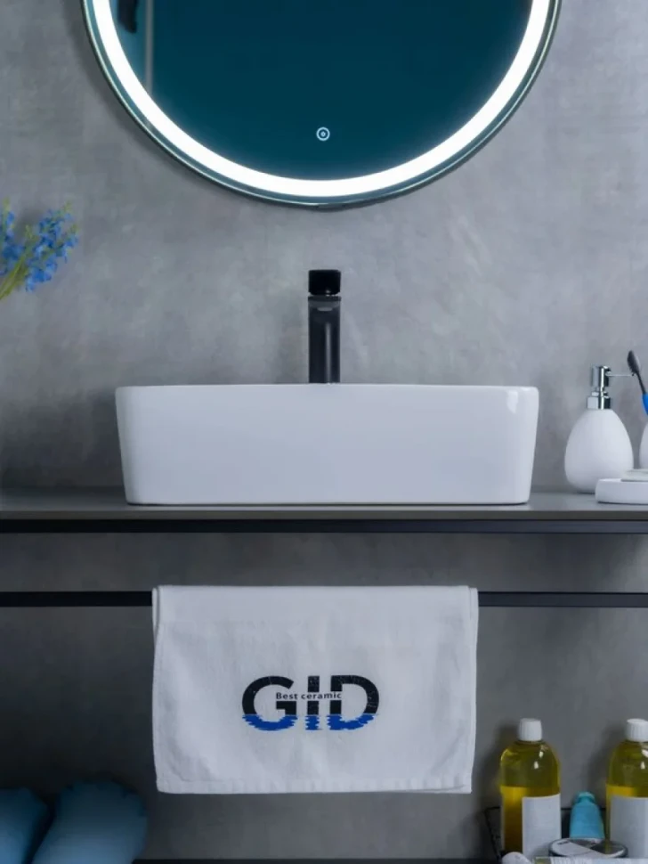 Накладная раковина GID Geometrico N9091 48 глянцевая белая, прямоугольная, фаянс, с 1 отверстием под смеситель