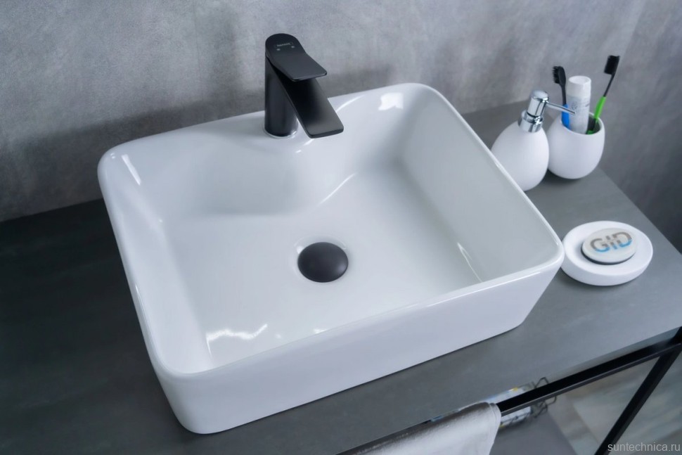 Накладная раковина GID Geometrico N9091 48 глянцевая белая, прямоугольная, фаянс, с 1 отверстием под смеситель