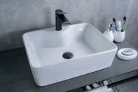 Накладная раковина GID Geometrico N9091 48 глянцевая белая, прямоугольная, фаянс, с 1 отверстием под смеситель