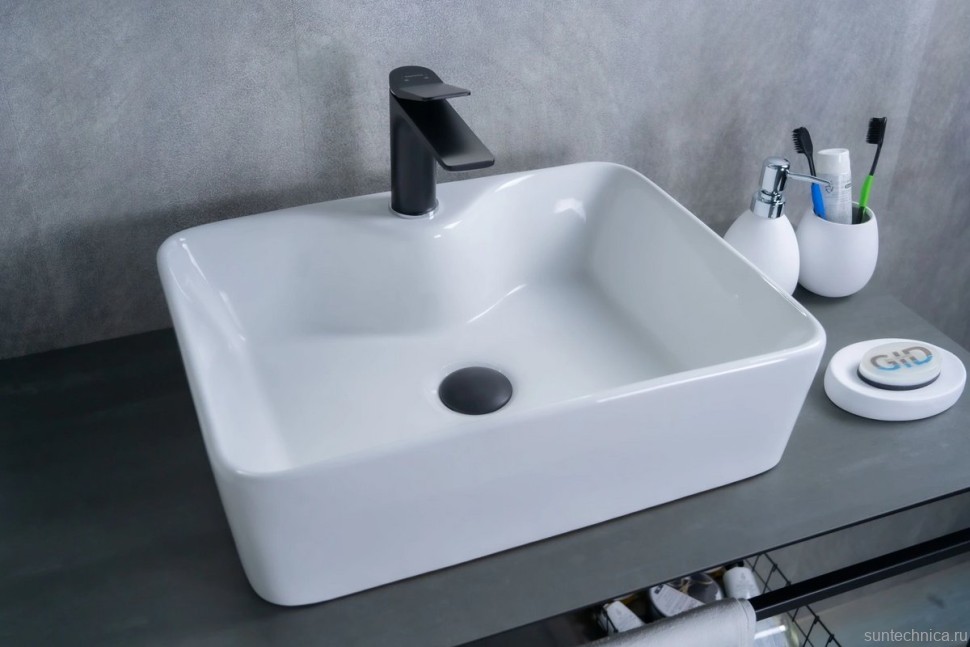 Накладная раковина GID Geometrico N9091 48 глянцевая белая, прямоугольная, фаянс, с 1 отверстием под смеситель