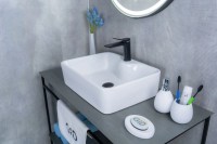 Накладная раковина GID Geometrico N9091 48 глянцевая белая, прямоугольная, фаянс, с 1 отверстием под смеситель