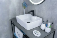 Накладная раковина GID Geometrico N9091 48 глянцевая белая, прямоугольная, фаянс, с 1 отверстием под смеситель