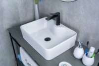 Накладная раковина GID Geometrico N9091 48 глянцевая белая, прямоугольная, фаянс, с 1 отверстием под смеситель