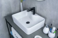 Накладная раковина GID Geometrico N9091 48 глянцевая белая, прямоугольная, фаянс, с 1 отверстием под смеситель