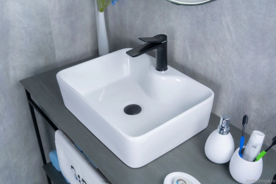 Накладная раковина GID Geometrico N9091 48 глянцевая белая, прямоугольная, фаянс, с 1 отверстием под смеситель