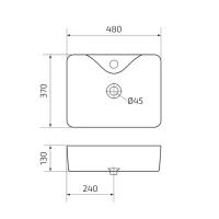Накладная раковина GID Geometrico N9091 48 глянцевая белая, прямоугольная, фаянс, с 1 отверстием под смеситель