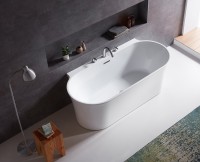 Акриловая ванна BelBagno BB409-1500-800 150x80 см, пристенная, белая, овальная, со сливом-переливом