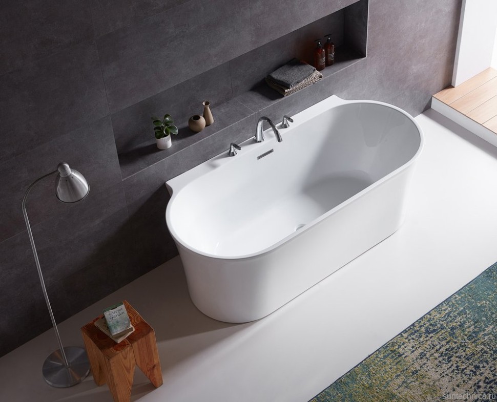 Акриловая ванна BelBagno BB409-1500-800 150x80 см, пристенная, белая, овальная, со сливом-переливом