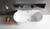 Акриловая ванна BelBagno BB409-1500-800 150x80 см, пристенная, белая, овальная, со сливом-переливом