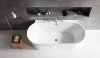 Акриловая ванна BelBagno BB409-1500-800 150x80 см, пристенная, белая, овальная, со сливом-переливом